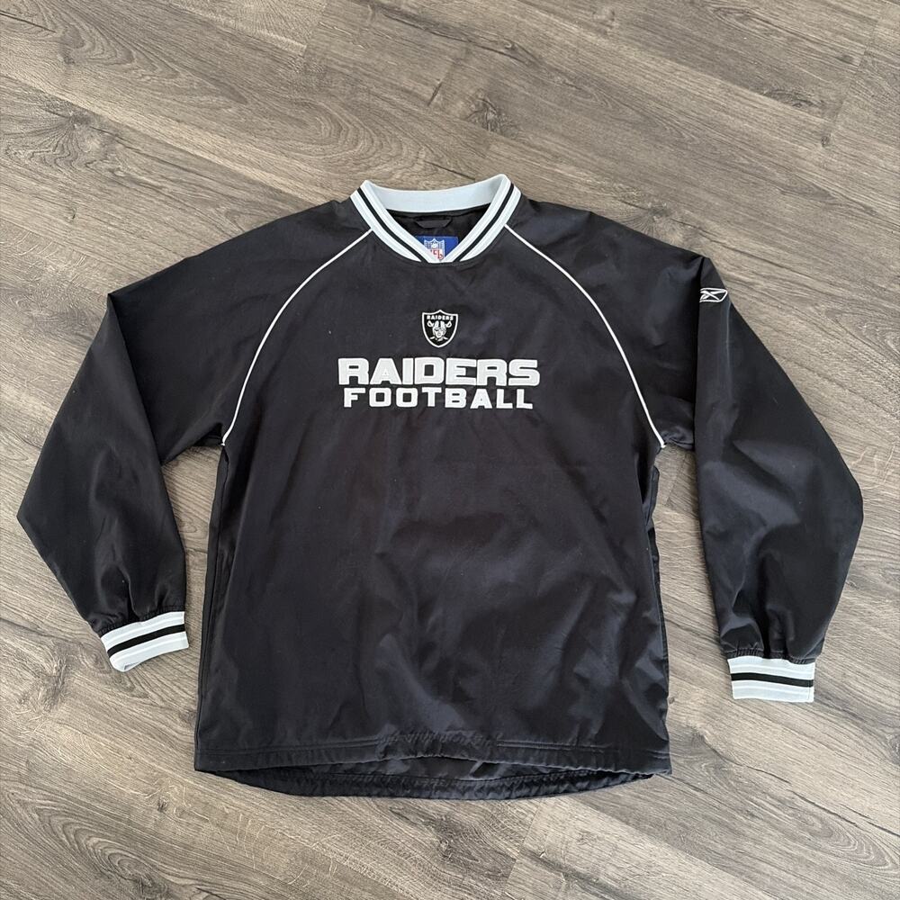 Vintage Reebok NFL On Field Jacket Size M Black Oakland Raiders Windbreaker